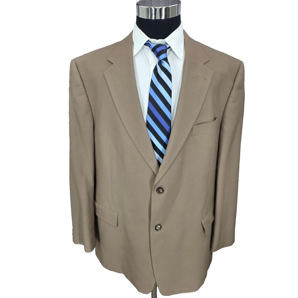 Hart‎ Schaffner Marx Blazer Jacket Mens 48 R Beige Sports Coat Vintage USA